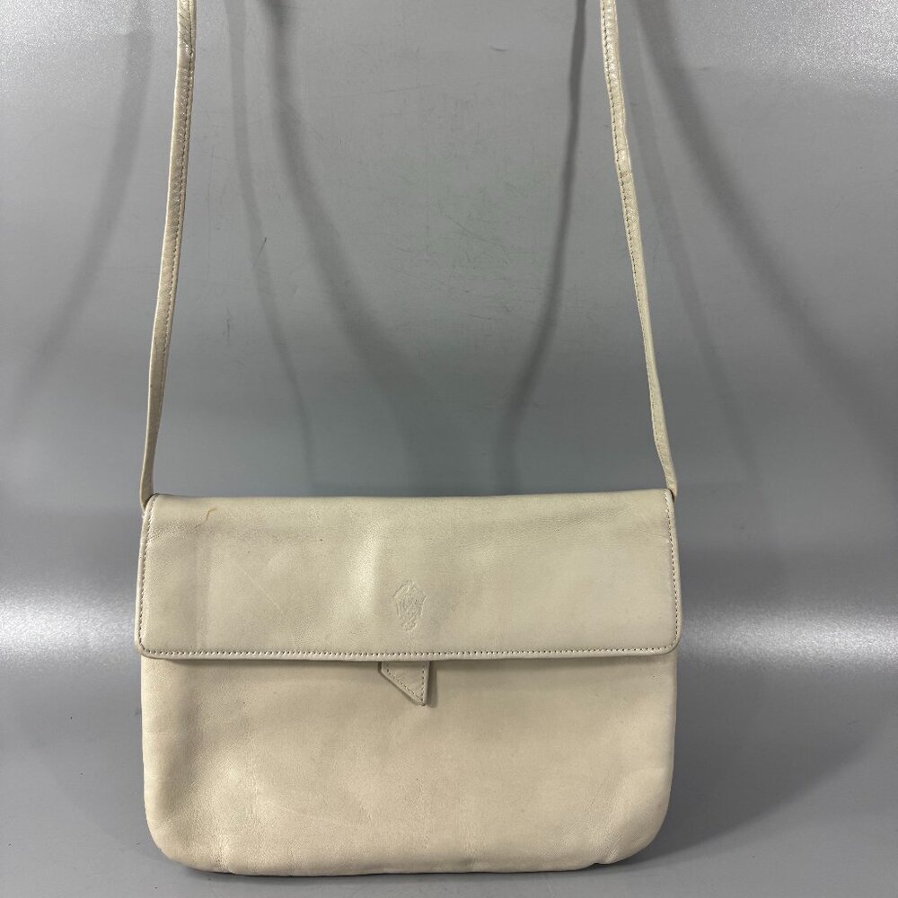 Vintage Medici Light Gray Leather Slim Crossbody Bag